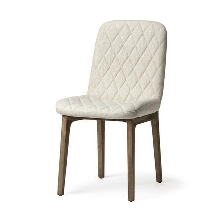 GFANCY FIXTURES Diamond Tuffed Cream Fabric Wrap with Brown Wood Base Dining Chair GF3682991